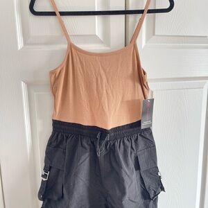 No Boundaries Ribbed Tan Romper